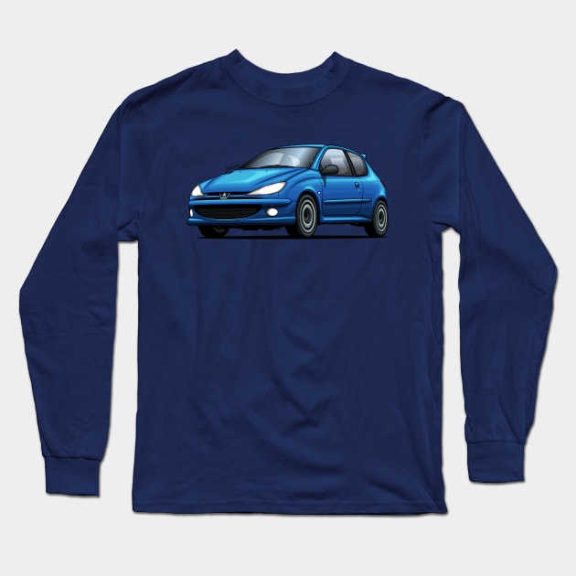 Peugeot 206 RC - Blue Long Sleeve T-Shirt by Mario Ramos Rally Art